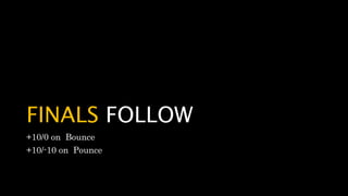 FINALS FOLLOW
+10/0 on Bounce
+10/-10 on Pounce
 