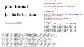 json format
jsonlite for json data
http://arxiv.org/abs/1403.2805
 
