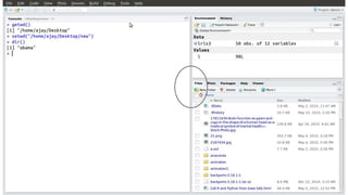 File System
getwd()- get working directory
setwd()- set or change working directory
dir() - lists files in working directory
 