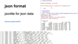 json format
jsonlite for json data
http://arxiv.org/abs/1403.2805
 