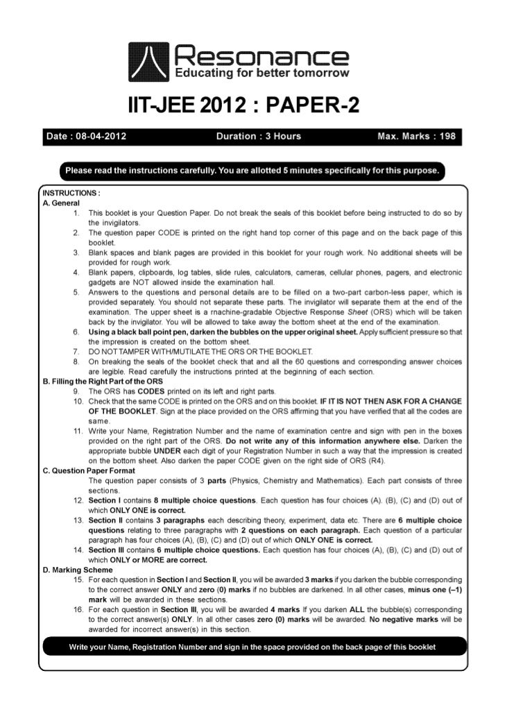 IIT JEE 2012 paper 2 complete solution.