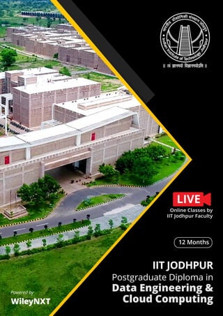IIT JODHPUR
Postgraduate Diploma in
Data Engineering &
Cloud Computing
12 Months
Powered by
Online Classes by
IIT Jodhpur Faculty
LIVE
 