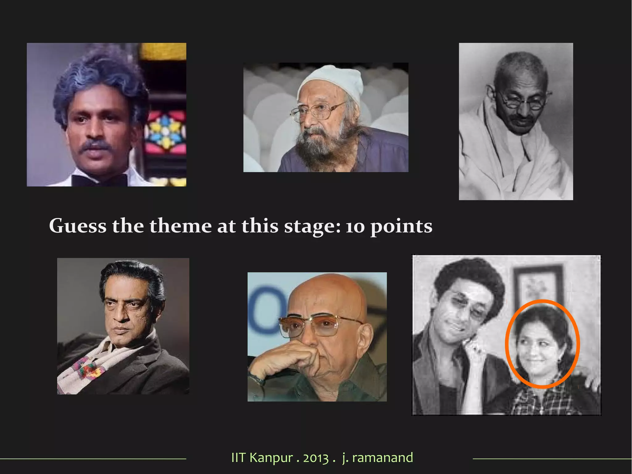 IIT Kanpur . 2013 . j. ramanand
Guess the theme at this stage: 10 points
 