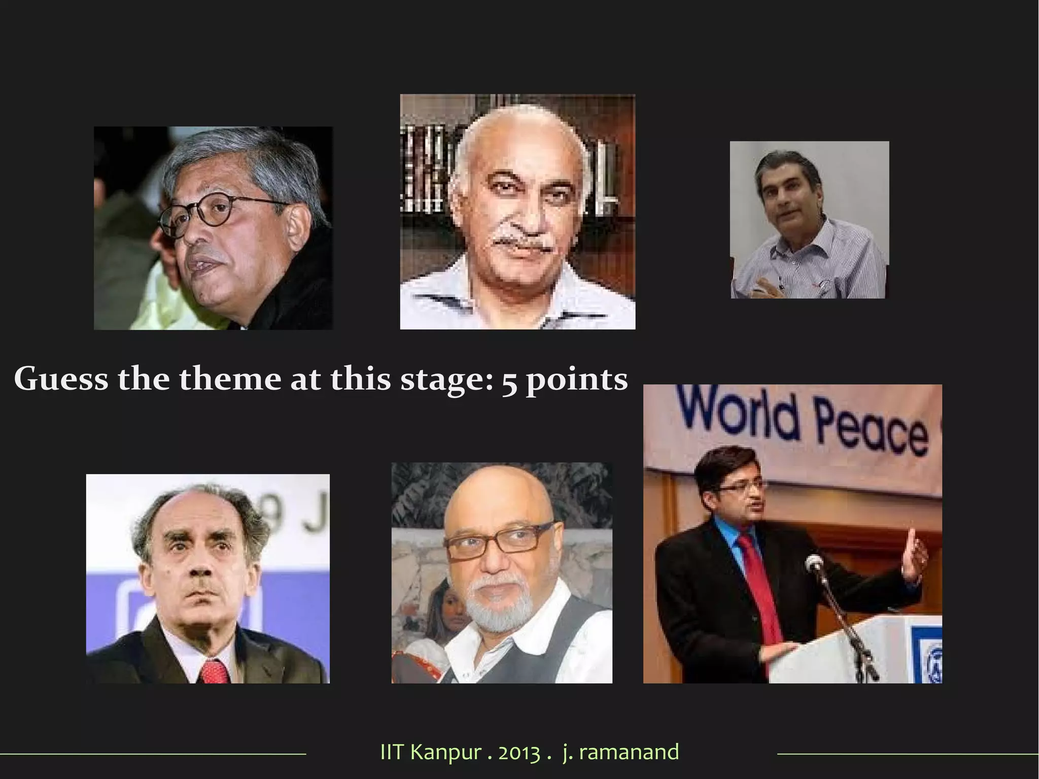 IIT Kanpur . 2013 . j. ramanand
Guess the theme at this stage: 5 points
 