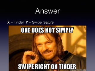 Answer
X = Tinder, Y = Swipe feature
 