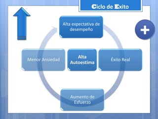 Alta expectativa de
desempeño
Alta
Autoestima
Éxito Real
Aumento de
Esfuerzo
Menor Ansiedad
Ciclo de Exito
+
 