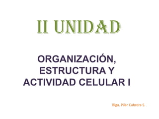 II UNIDAD ORGANIZACIÓN, ESTRUCTURA Y ACTIVIDAD CELULAR I Blga. Pilar Cabrera S. 