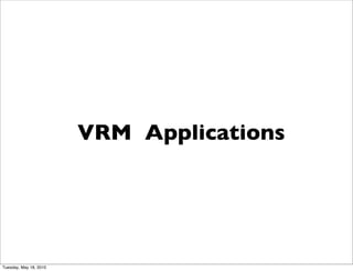 VRM Applications




Tuesday, May 18, 2010
 