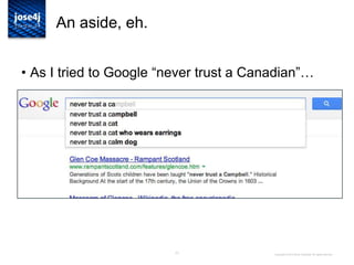 23
An aside, eh.
• As I tried to Google “never trust a Canadian”…
Copyright © 2014 Brian Campbell. All rights reserved.
 
