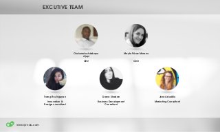 EXCUTIVE TEAM
Olakorede Adebayo
Ajayi
CEO
Mayte Pérez Moreno
COO
Trang Thu Nguyen
Innovation &
Design consultant
Darya Shaban
Business Development
Consultant
Jara Astudillo
Marketing Consultant
www.ijendu.com
 