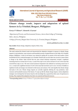 Climate change trends, impacts and adaptation of upland farmers in La ...