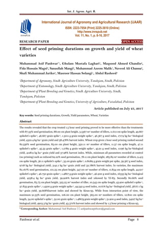 Effect of seed priming durations on growth and yield of wheat varieties ...