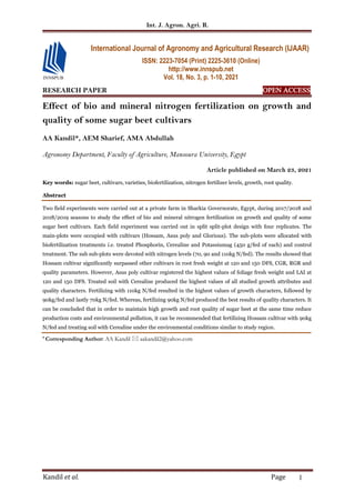 Effect of bio and mineral nitrogen fertilization on growth and quality ...
