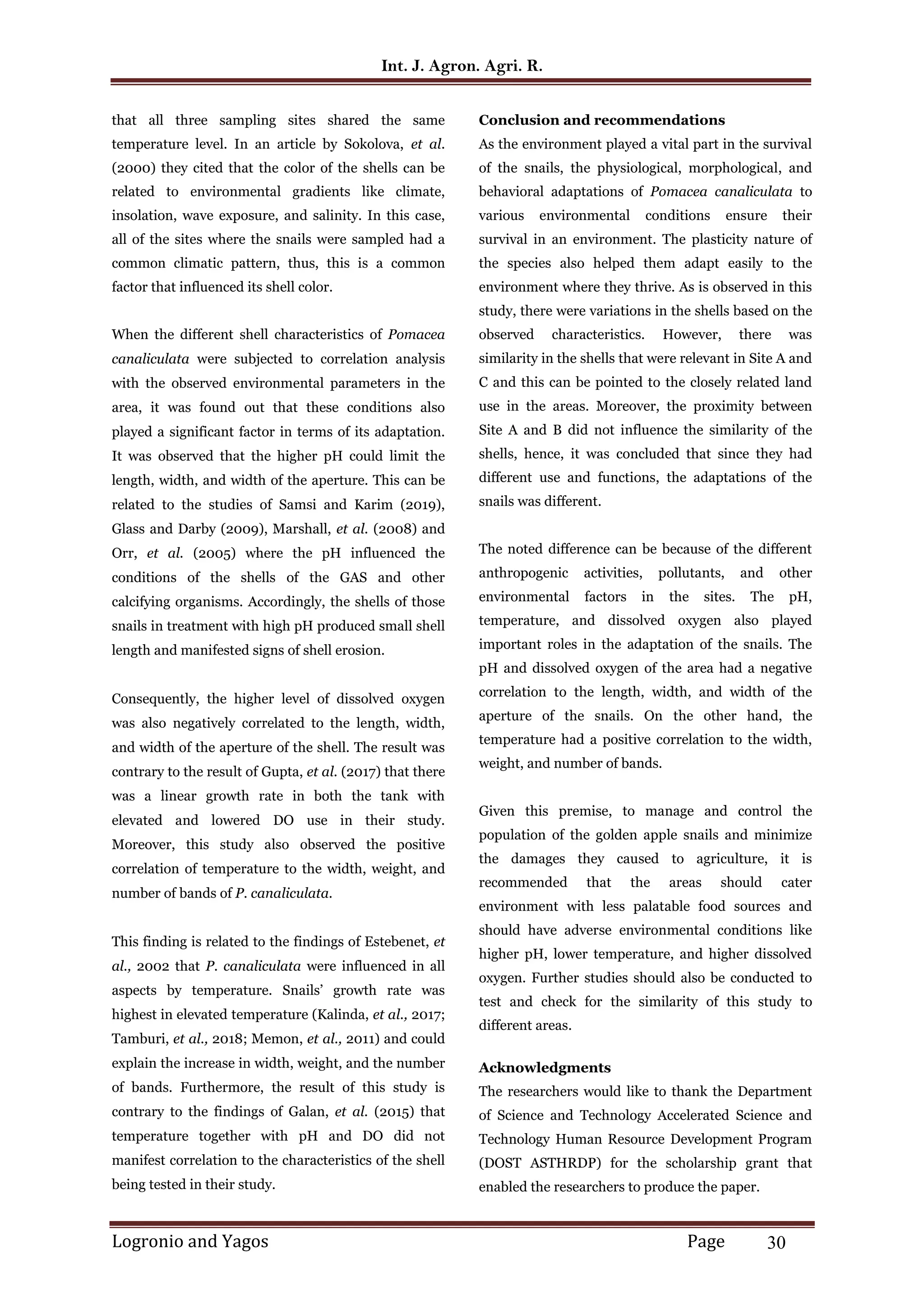 Morphological adaptation of P. canaliculata shell to the different ...