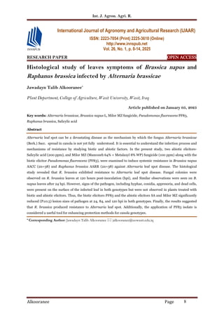 Histological study of leaves symptoms of Brassica napus and Raphanus ...