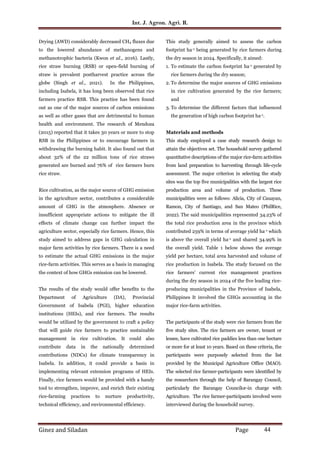 Carbon footprint assessment of rice cultivation of select rice farmers ...
