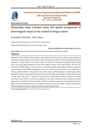 Integrating striga resistant maize and spatial arrangement of