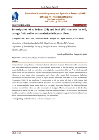 Investigation of cadmium (Cd) and lead (Pb) contents in soil, orange ...