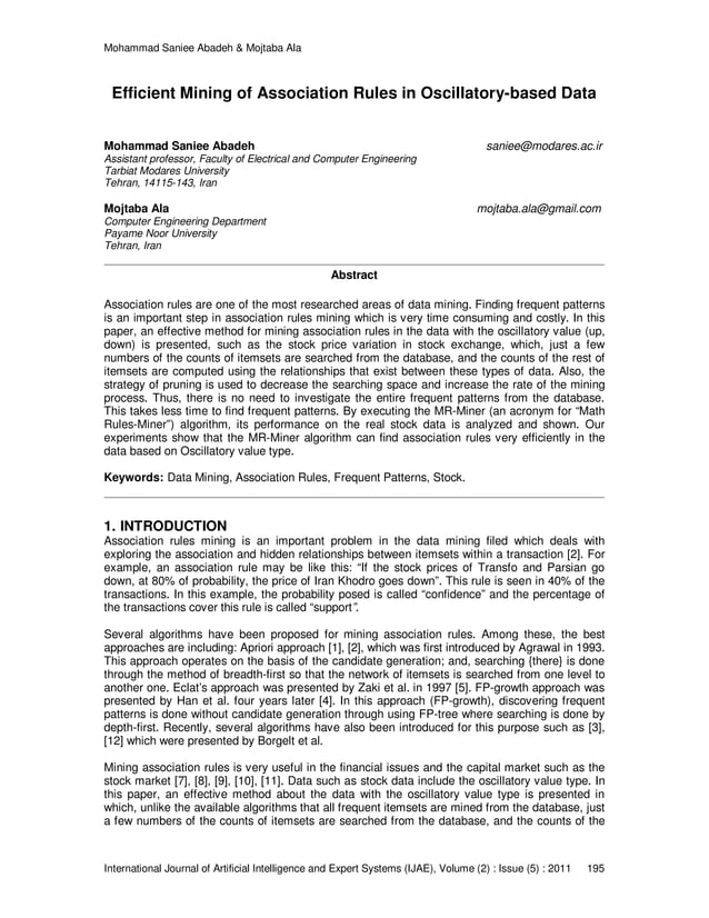 Efficient Mining of Association Rules in Oscillatory-based Data | PDF