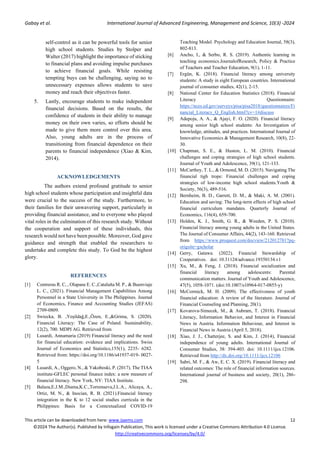 Financial Literacy Among the Senior High School Students: Basis for ...