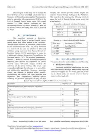 Financial Literacy Among the Senior High School Students: Basis for ...