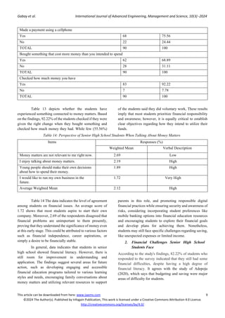 Financial Literacy Among the Senior High School Students: Basis for ...