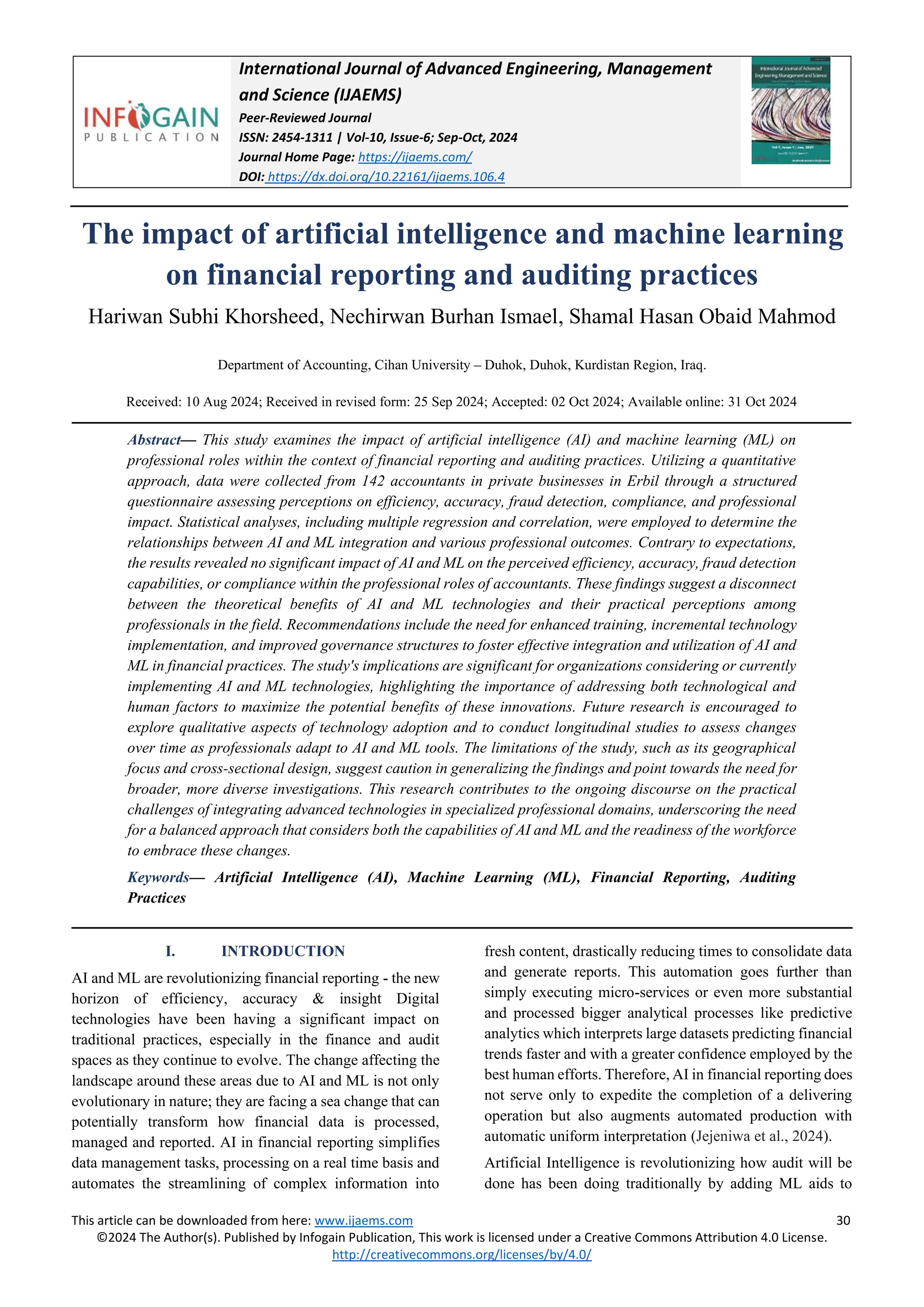 The impact of artificial intelligence and machine learning on financial ...