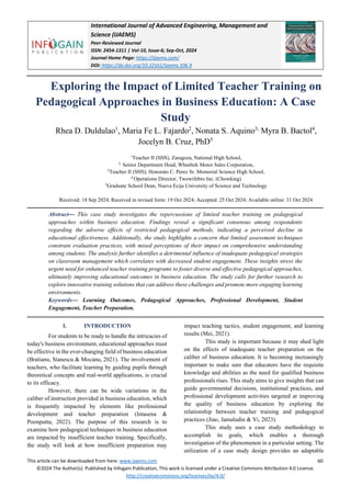 Exploring the Impact of Limited Teacher Training on Pedagogical ...