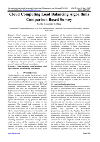 Cloud Computing Load Balancing Algorithms Comparison Based Survey | PDF