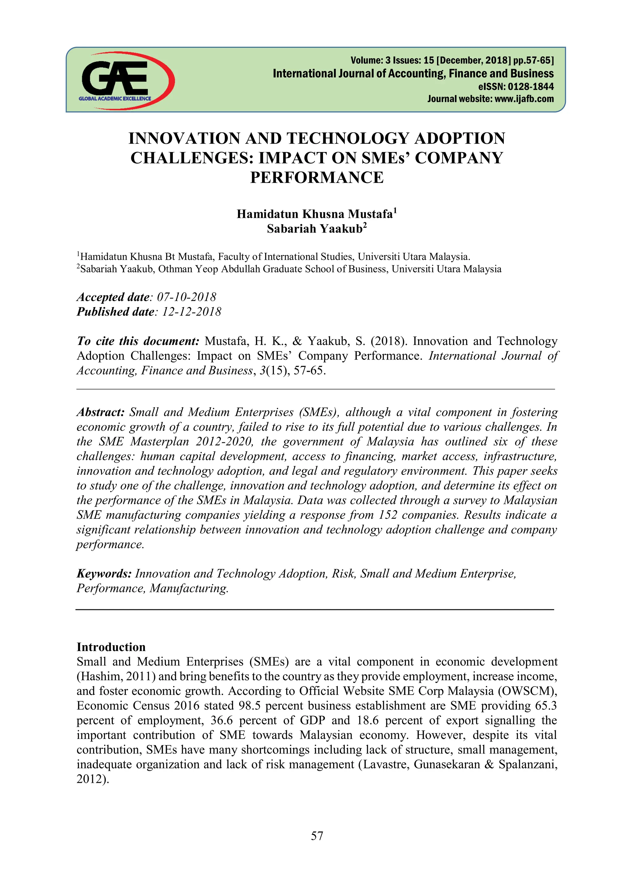 technology adoption and sme performance pdf | PDF