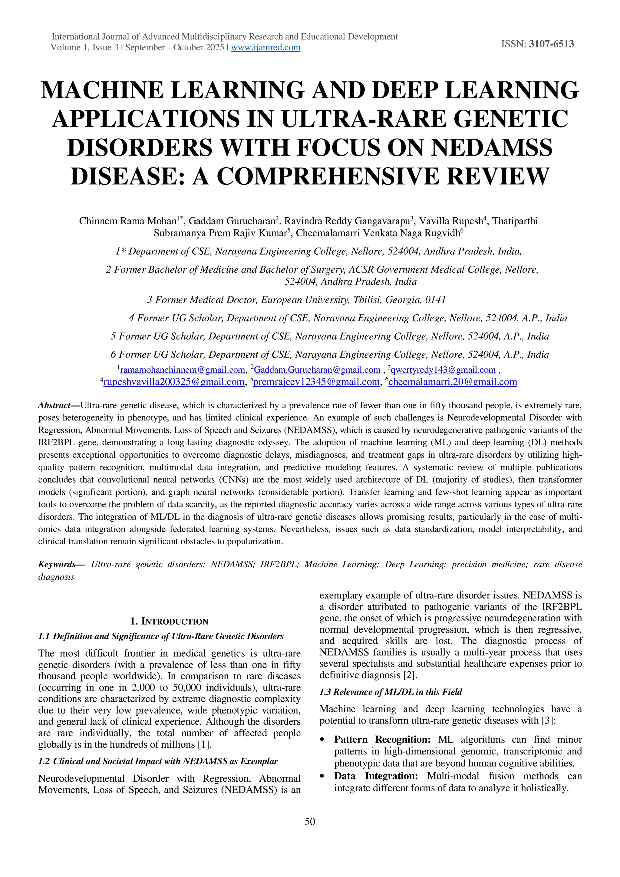 Machine Learning and Deep Learning Applications in Ultra-Rare Genetic ...