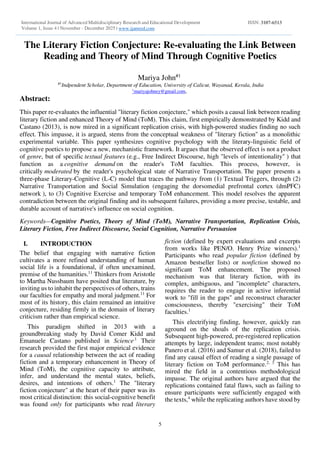 The Literary Fiction Conjecture: Re-evaluating the Link Between Reading ...
