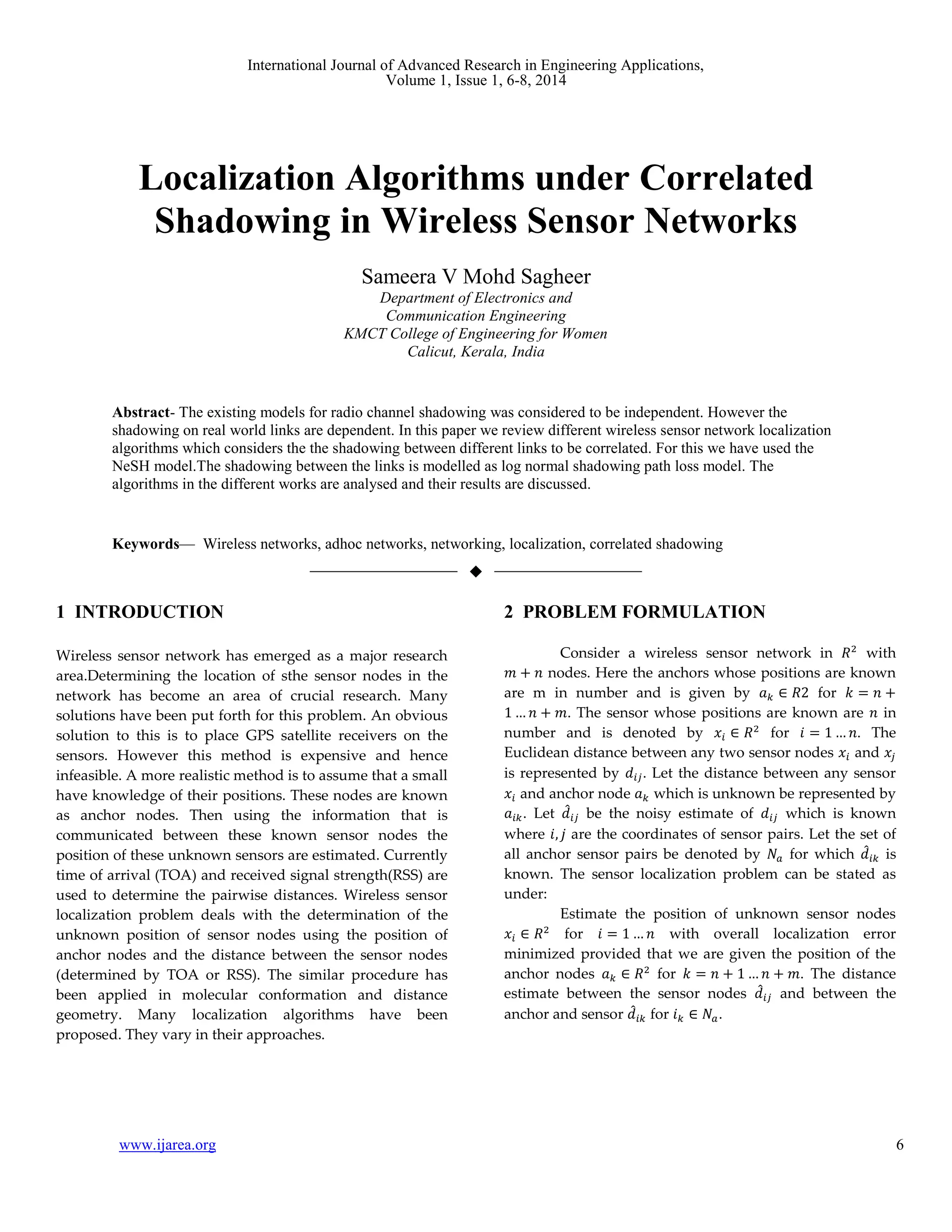 Localization Algorithms under Correlated Shadowing in Wireless Sensor ...