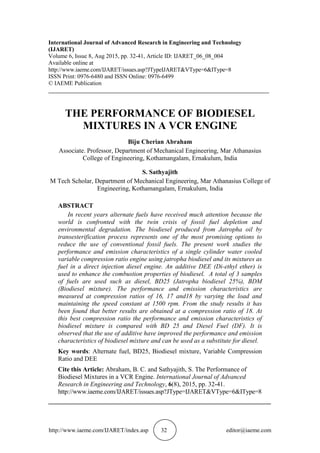 THE PERFORMANCE OF BIODIESEL MIXTURES IN A VCR ENGINE | PDF