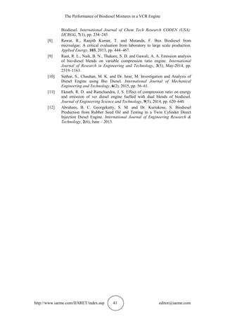 THE PERFORMANCE OF BIODIESEL MIXTURES IN A VCR ENGINE | PDF
