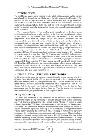 THE PERFORMANCE OF BIODIESEL MIXTURES IN A VCR ENGINE | PDF