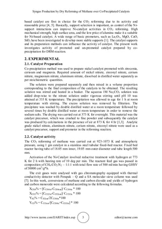 SYNGAS PRODUCTION BY DRY REFORMING OF METHANE OVER CO-PRECIPITATED ...