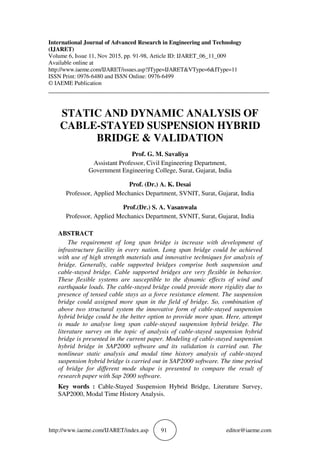 STATIC AND DYNAMIC ANALYSIS OF CABLE-STAYED SUSPENSION HYBRID BRIDGE ...