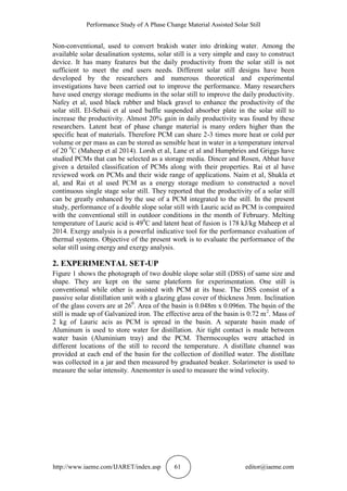 PERFORMANCE STUDY OF A PHASE CHANGE MATERIAL ASSISTED SOLAR STILL | PDF