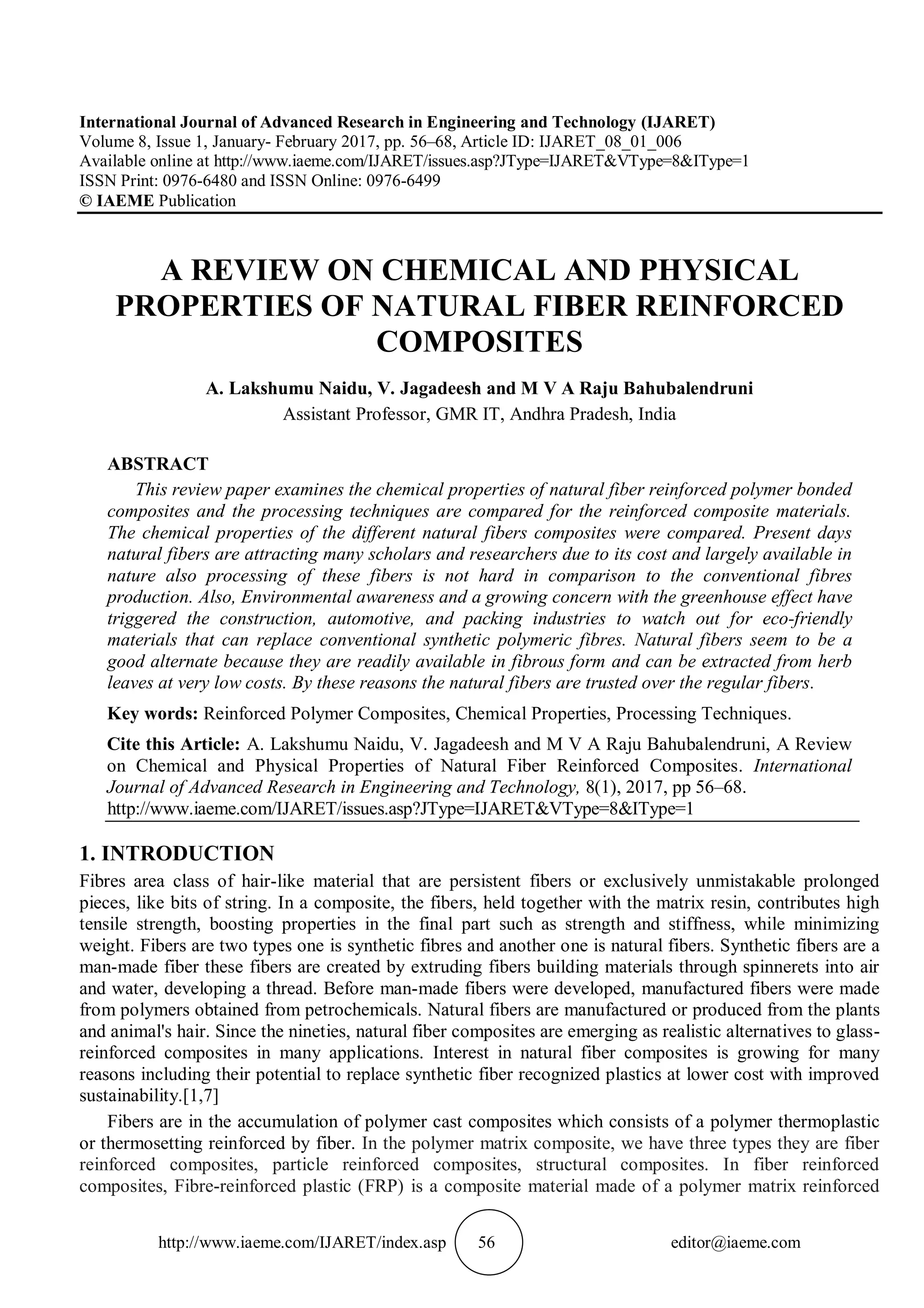 A REVIEW ON CHEMICAL AND PHYSICAL PROPERTIES OF NATURAL FIBER ...
