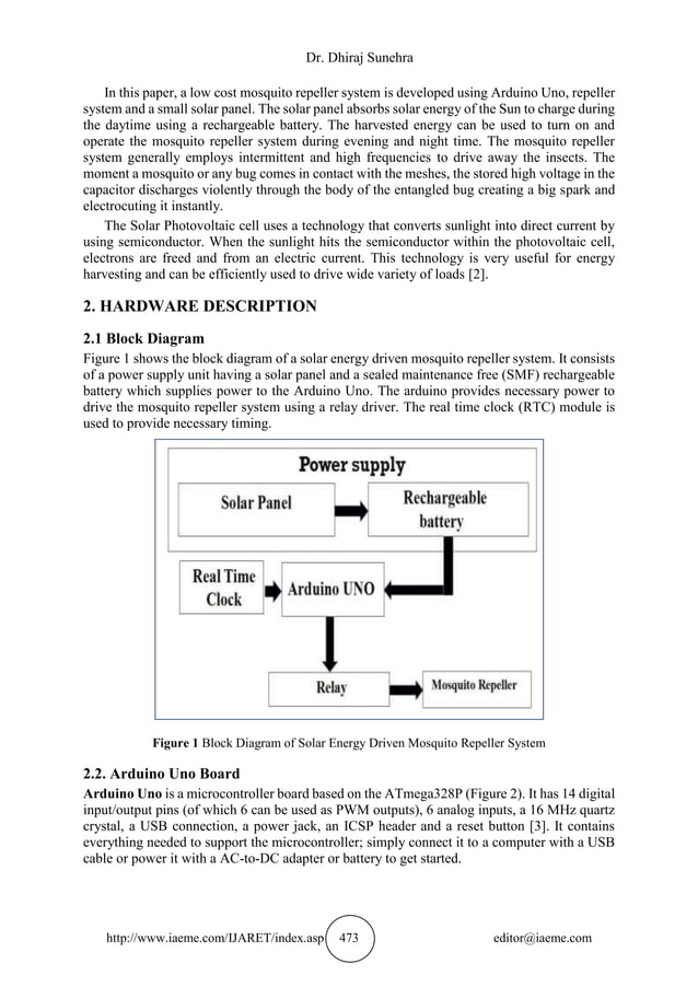 SOLAR ENERGY DRIVEN MOSQUITO REPELLER SYSTEM USING ARDUINO UNO | PDF