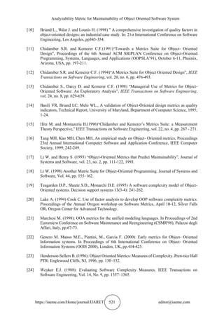 ANALYZABILITY METRIC FOR MAINTAINABILITY OF OBJECT ORIENTED SOFTWARE ...