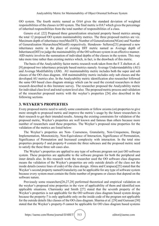 ANALYZABILITY METRIC FOR MAINTAINABILITY OF OBJECT ORIENTED SOFTWARE ...