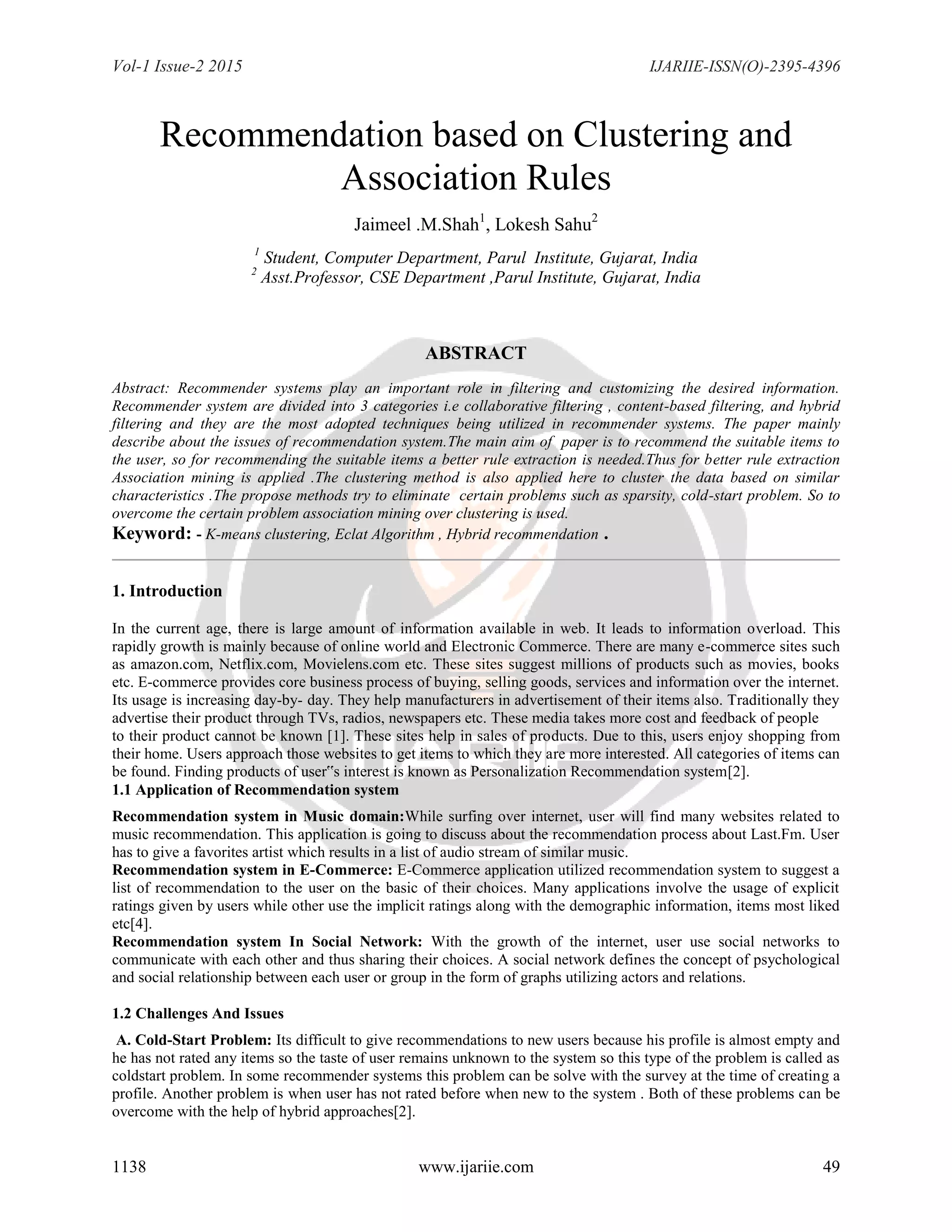 Recommendation based on Clustering and Association Rules | PDF