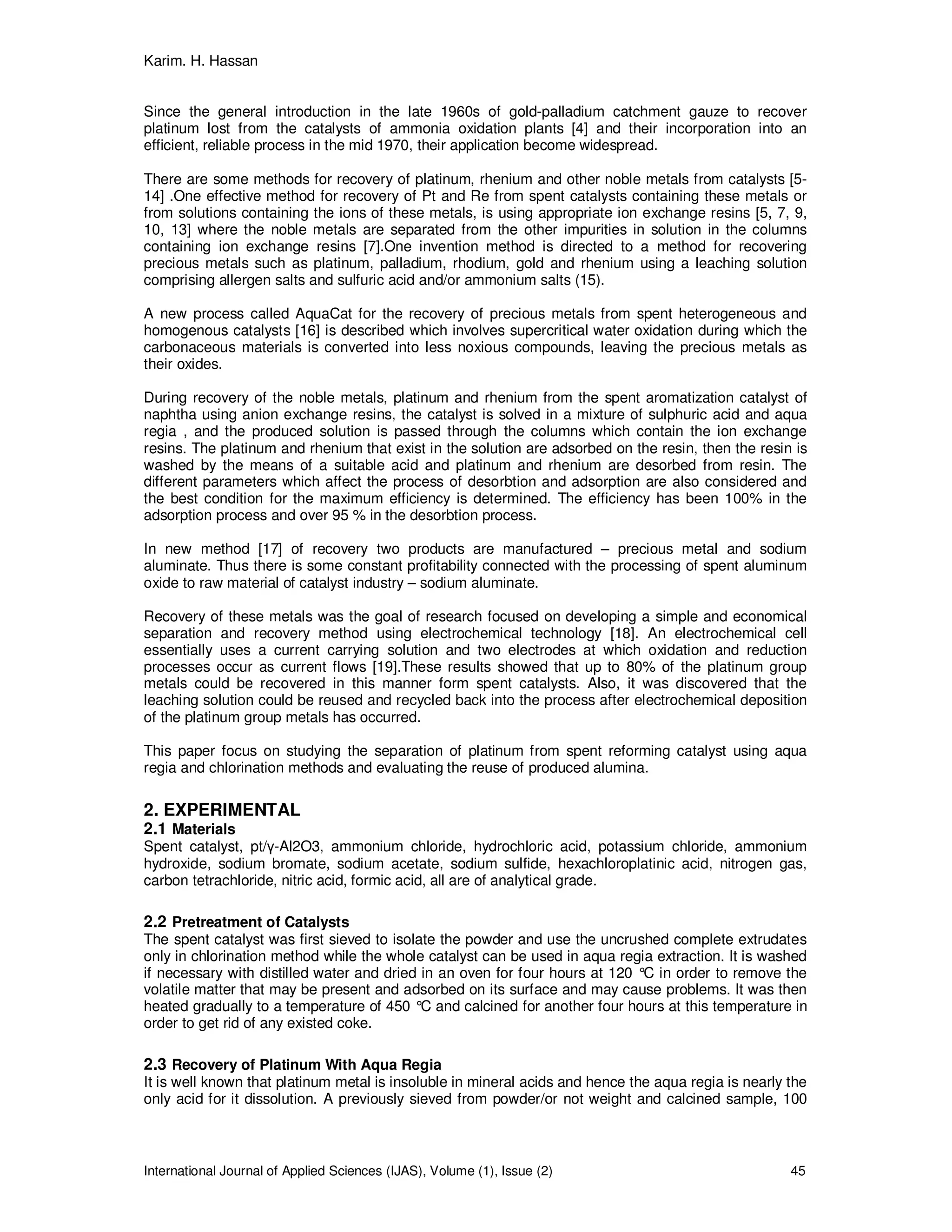 Recovery of Platinum and Rejuvenation of Alumina From Spent Reforming ...