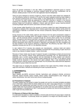 Recovery of Platinum and Rejuvenation of Alumina From Spent Reforming ...