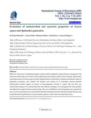 Evaluation of antimicrobial and cytotoxic properties of Leucas aspera ...
