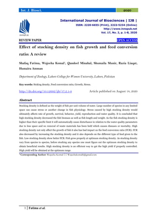 Effect of stocking density on fish growth and feed conversion ratio: A ...