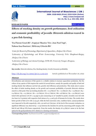 Effects of stocking density on growth performance, feed utilization and ...